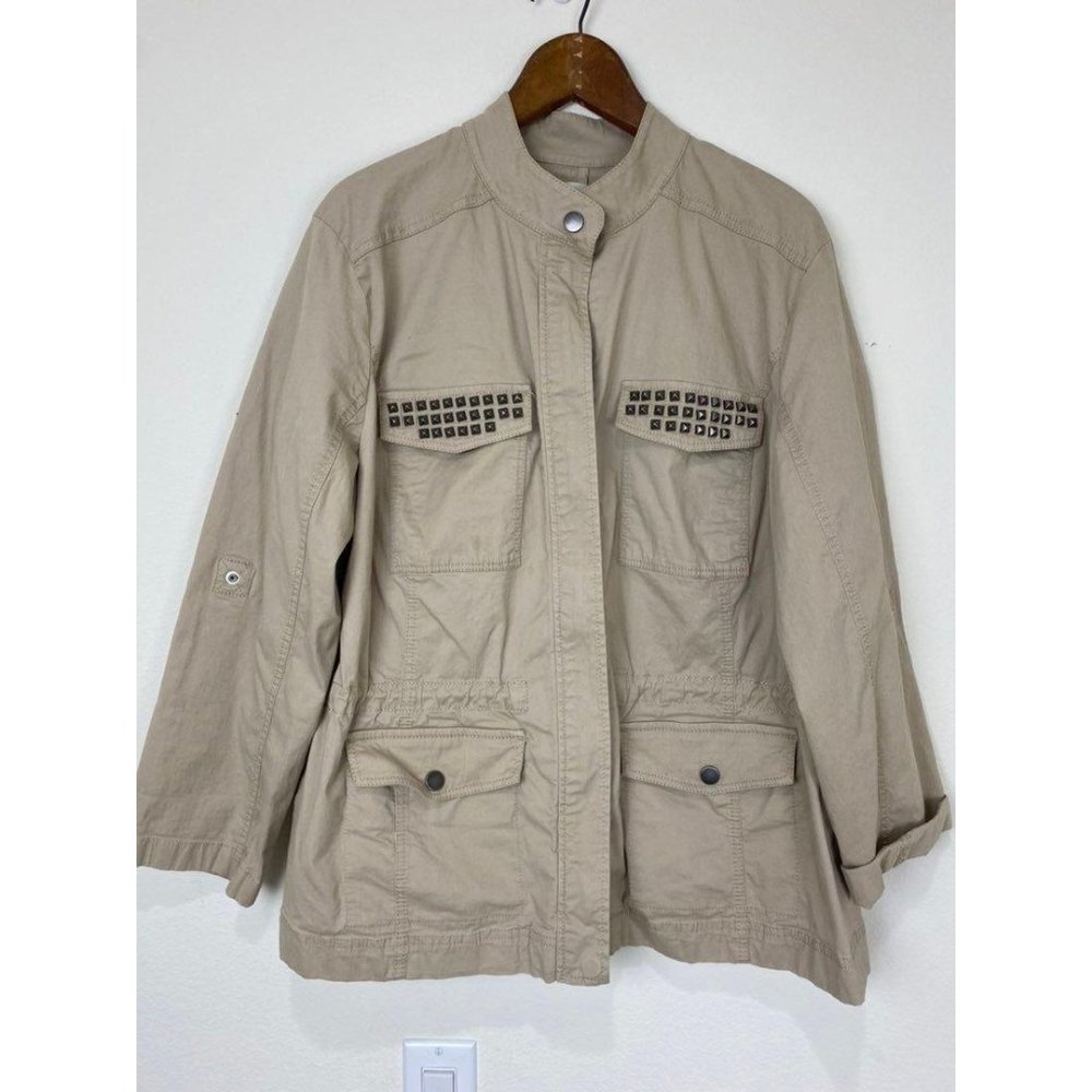 Sejour Military Style Jacket Studded Datails Tan S